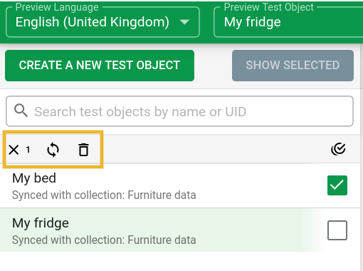 Actions to apply to test objects